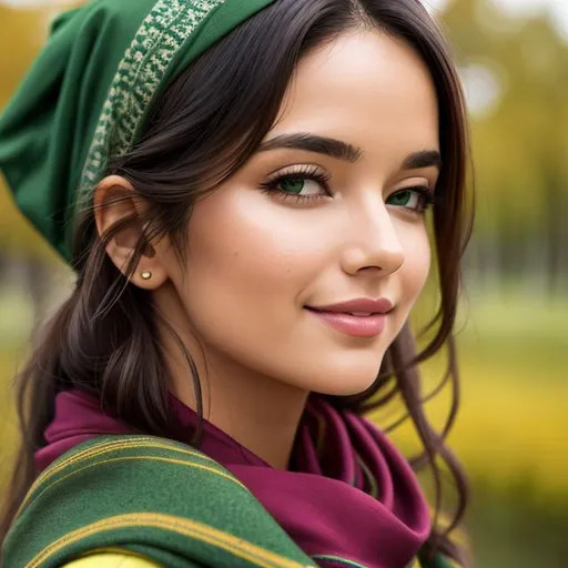 Prompt: a woman wearing a green scarf