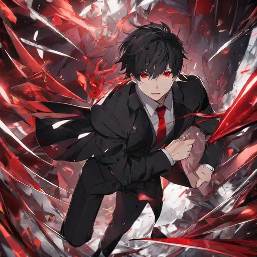 Prompt: Damien (male, short black hair, red eyes) going insane