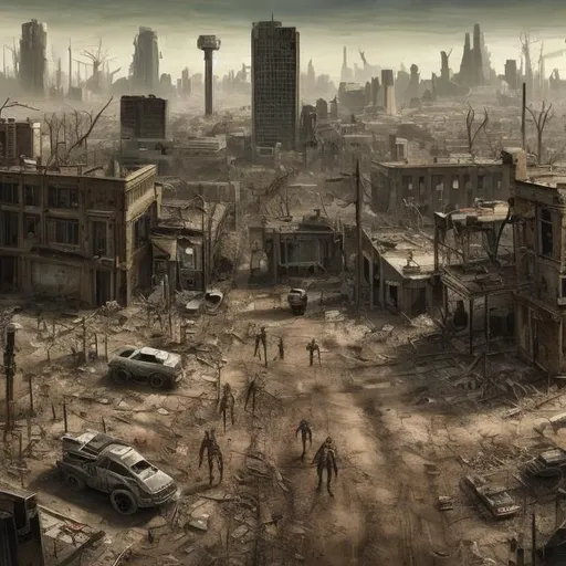 Prompt: Post-apocalyptic America taking over by robots