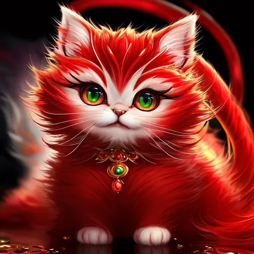 Prompt: surreal puffy liquid red gold silver jade (Beautiful {Furry!!! Persian}kitten plasma, Beautiful big reflective eyes, long flowing hair), hyper realistic, expansive psychedelic background, hyper realistic, 64K --s99500