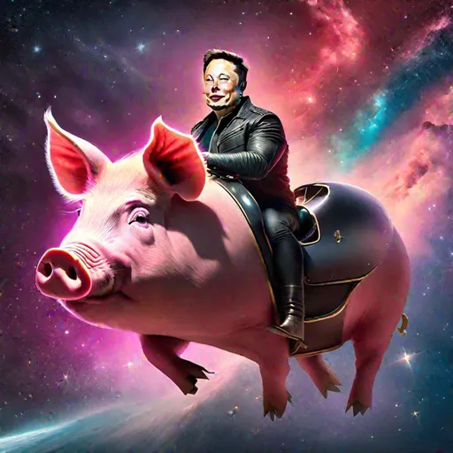 Prompt: elon musk riding pig in space