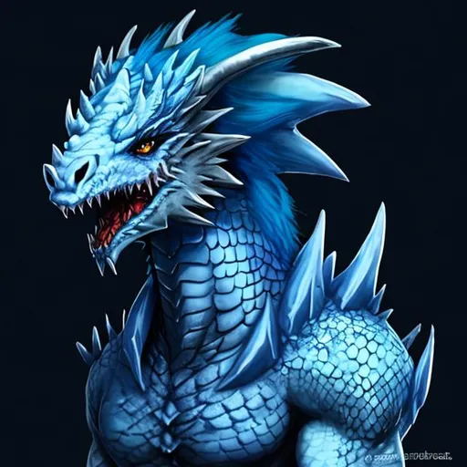 Prompt: Blue hair male dragon