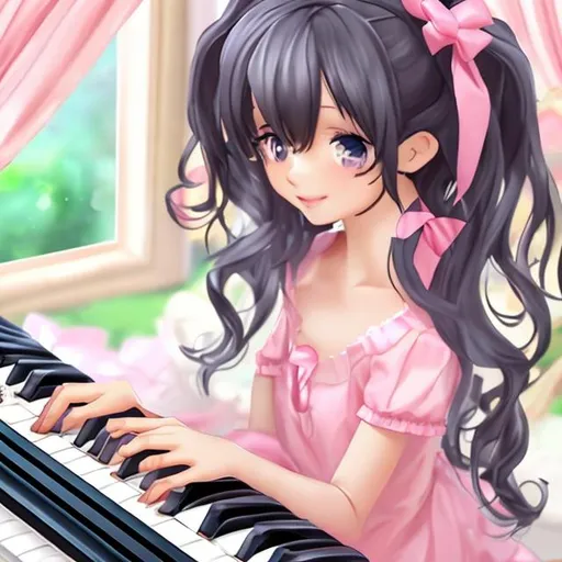 Prompt: anime sweet girl playing piano