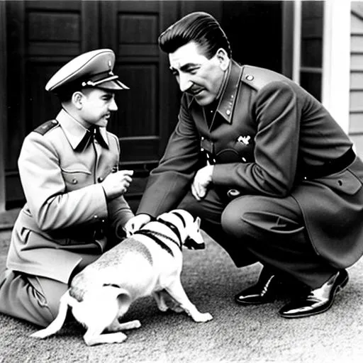 Prompt: Stalin petting dog