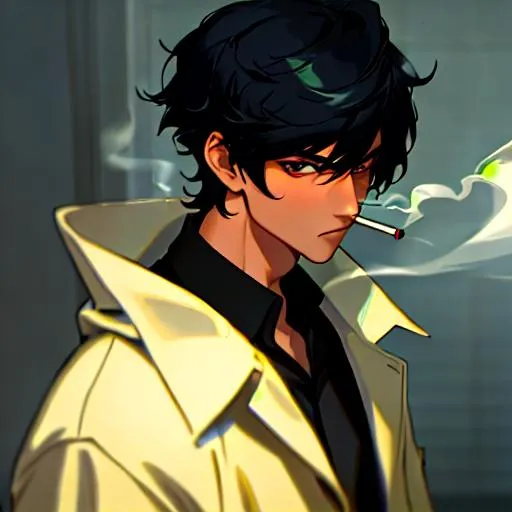 Prompt:  (male, short black hair) Smoking, thug, 8k, UHD, Highly detailed