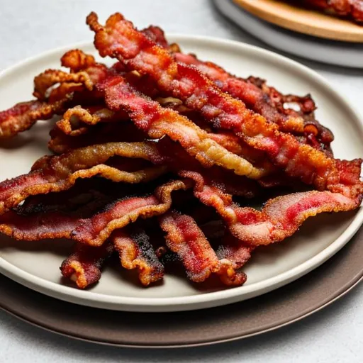 Prompt: fried bacon on a plate