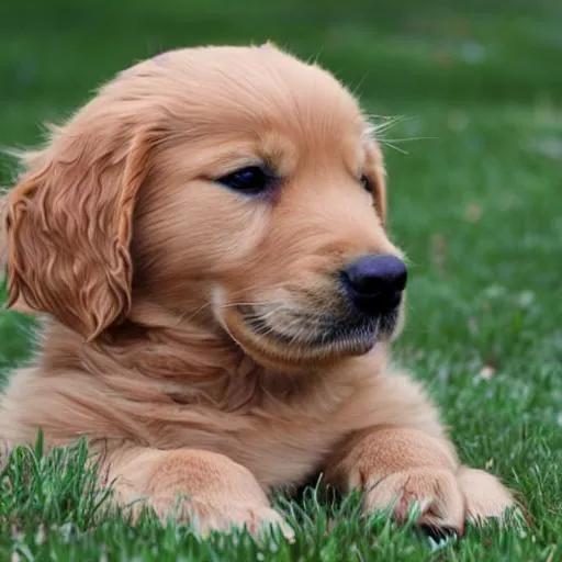 Prompt: A golden retriever puppy laying down
