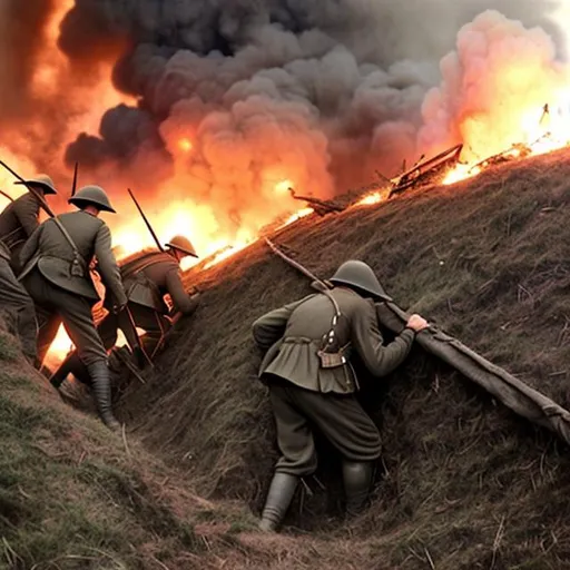 Prompt: ww1 trenches fights explosions

