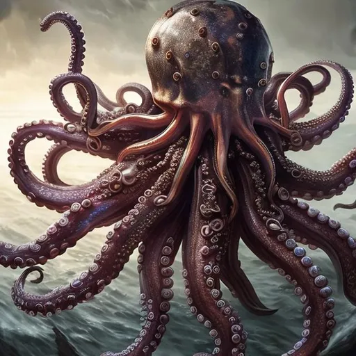 Prompt: Hyper realistic depiction of an octopus in battle armor