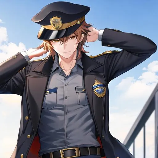 Prompt: Caleb as a police officer, not wearing a hat, adult
