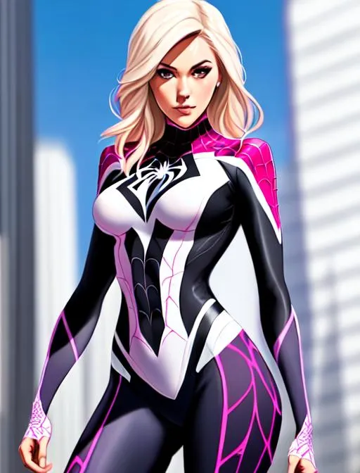 Spider Gwen, full body, high detail, intricate, eleg...