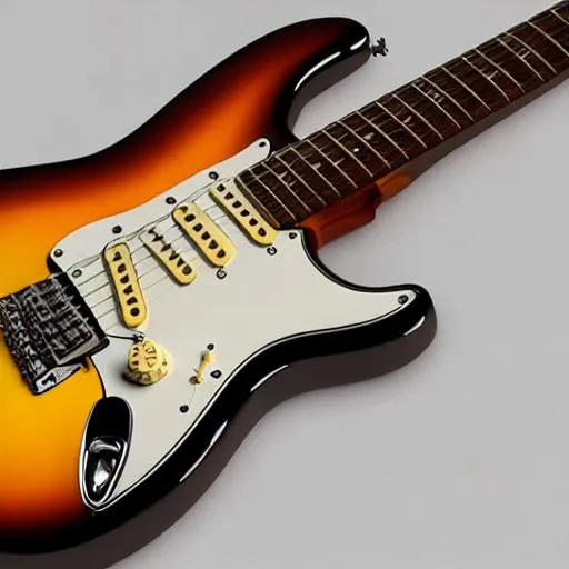 Prompt: stunning 1958 fender stratocaster 2 tone sunburst with a maple neck, 3 d hyperrealistic 8 k image style, detailed render, studio photograph with dramatic lighting, depth of field