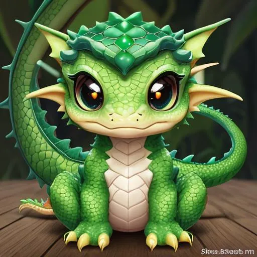 Prompt:  baby green dragon , cute
