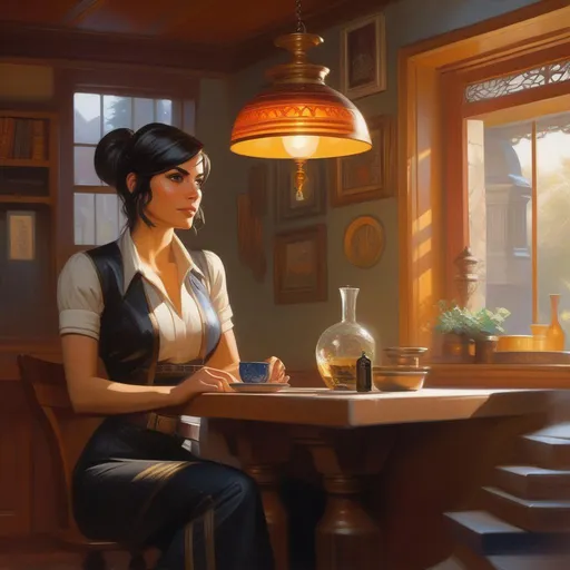 Prompt: Prey, female protagonist, Talos I, cartoony, warm atmosphere, extremely detailed painting by Greg Rutkowski and by Henry Justice Ford and by Steve Henderson