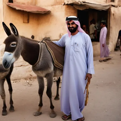 Prompt: Donkey seller  arab man