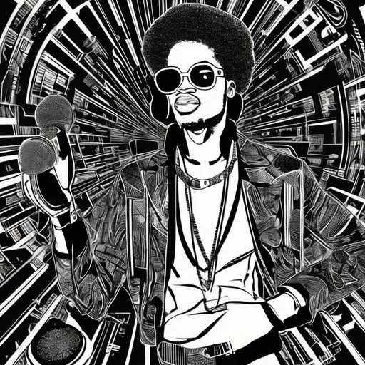 Prompt: Chic, black DJ. Illustration.