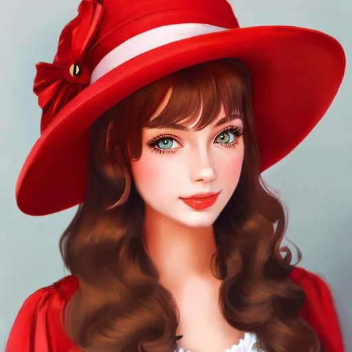 Prompt: a pretty girl wearing a  large red hat