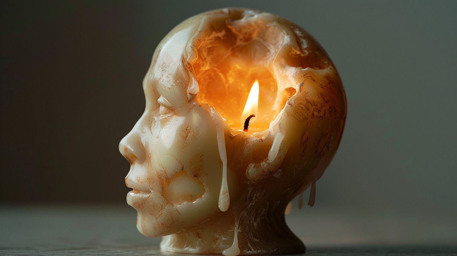 Prompt: anthropomorphic candle head melting