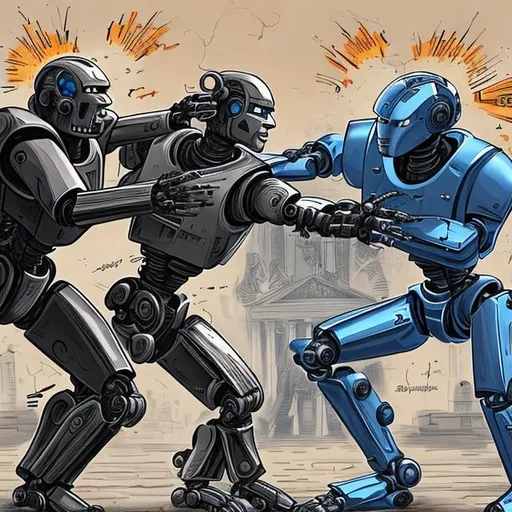 Prompt: Robots fighting over democracy 