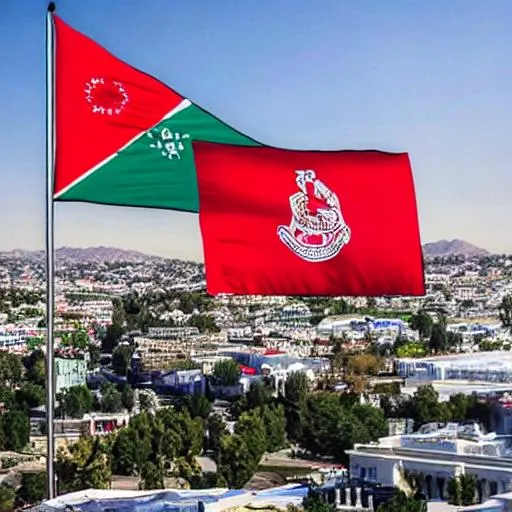 Prompt: The capital of Afghanistan with the flag of Iran