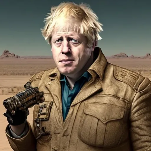 Prompt: boris johnson is the king of the raiders in the mojave wasteland