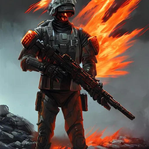 Prompt: sci fi soldier on fire