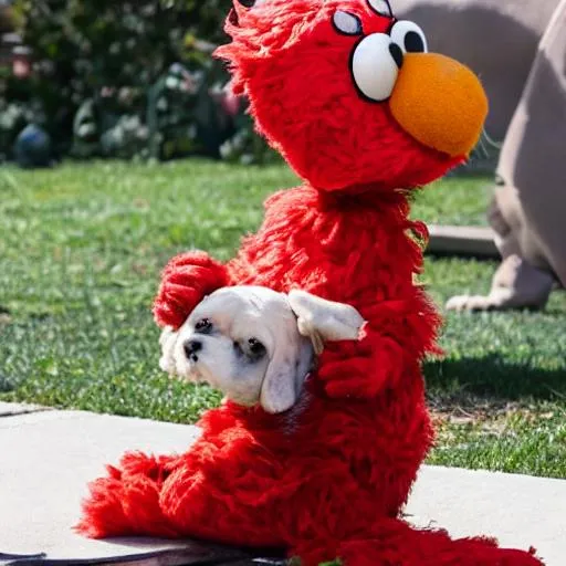 Prompt: Elmo eating a dog