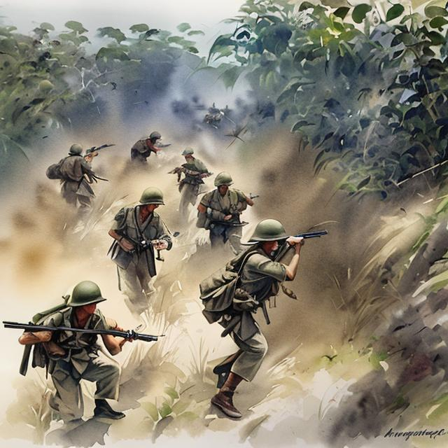 Ambushing Enemy Patrol Philippines 1942 in Watercolor | OpenArt