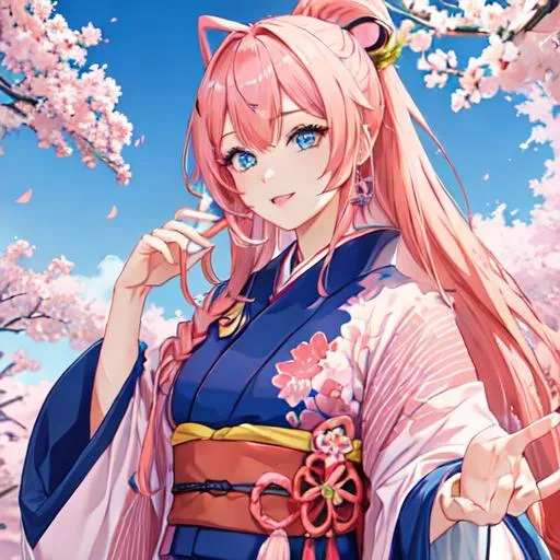 Prompt: Japan as a female human, 8k, UHD,  highly detailed, pink hair, blue eyes,