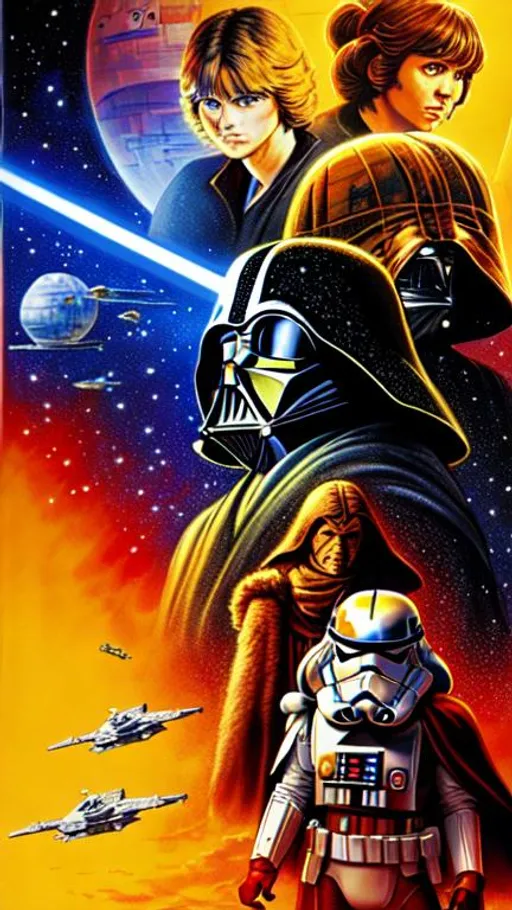 Prompt: draw me the best star wars theme. 64k,vivid colors,highest resolution, highest detail,