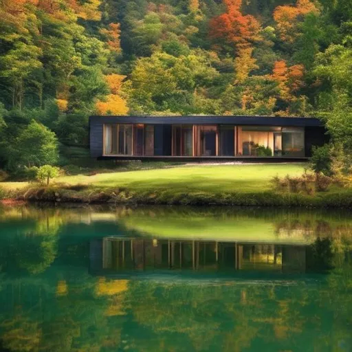 Prompt: house by a lake in a forest

