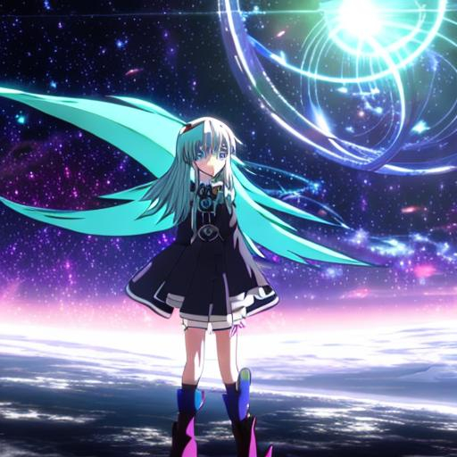 anime psychic in front of a colorful alien world, mi...