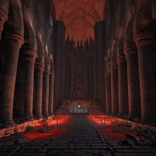 Prompt: inside of massive ancient sith temple, dark, gothic, church, lava, praying