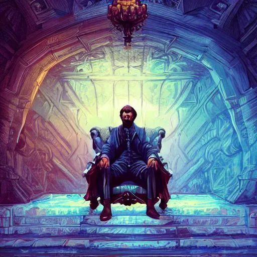 Prompt: a man on a throne 4k smooth gradient oil painting wallpaper dan mumford