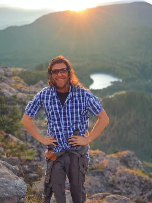 Prompt: Standing on a mountain sunset