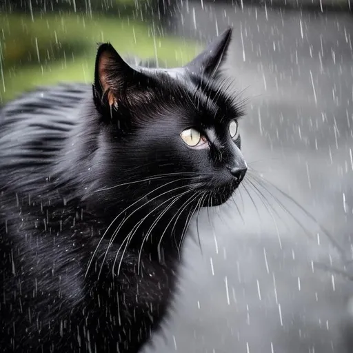 Prompt: Black cat in the rain