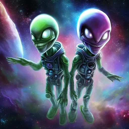 Prompt: Two aliens in space
