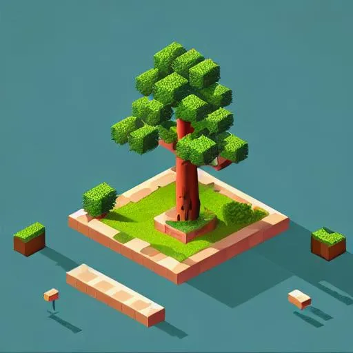 Prompt: isometric tree, isometric environment, 3d art, isometric art, amazing detail, artstation, concept art, extremely detailed, 2d game, minimalist, 16 bits