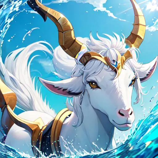 Prompt: Capricorn The Sea-Goat zodiac as a male human, 8k, UHD,  highly detailed, close up