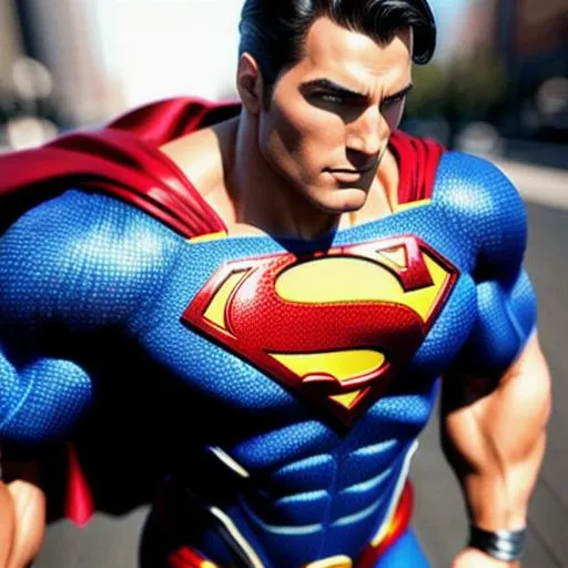 Prompt: Photorealistic Superman, Full Body Action Pose, Hyperdetailed, Intricate Detail, Highly detailed face, Detailed Hands, Bright Sun Light, Rear Lit, Deep Colors, Realism, inspired by 1990's Superman, Kriptonian, Mid-30's Superman, Clean Shaven, Body Builder