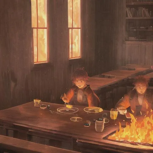 Prompt: fire on the table