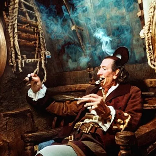 Prompt: Walt Disney smoking on pirates of the Caribbean ride