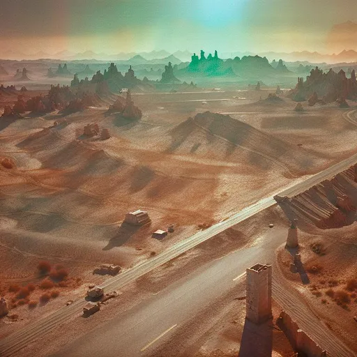 Prompt: barren andscape, warravaged, futurewar, UHD,4k, Realistic, factory.