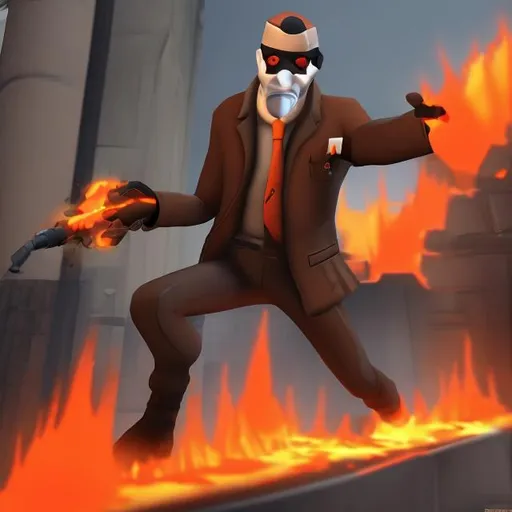 Prompt: spy from tf2 on fire