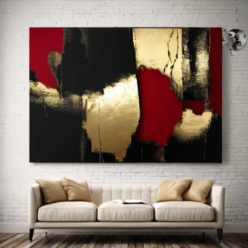 Prompt: Black, gold, red, wall art