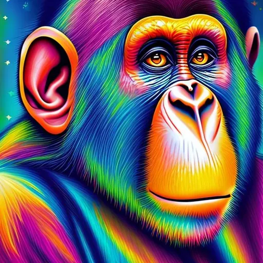 Prompt: Lisa Frank style monkey portrait 