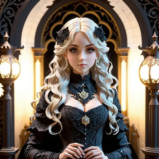 Prompt: Anime depiction of a Nordic Victorian goth goddess, perfect autonomy body shape, muscular slim tone with abs, detailed face and eyes, full body view, arms, legs, hands, feet, fingers, toes, anime, gothic, Victorian, Nordic, highres, ultra-detailed, atmospheric lighting, professional, detailed anatomy, intense gaze, elegant design, cool tones, detailed hair, intricate outfit