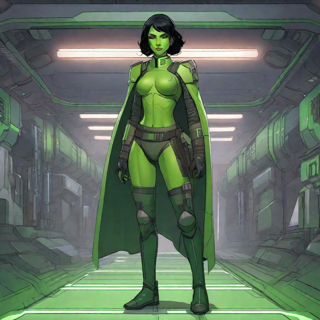 A Full Body Portrayal Of A Green Skinned Scifi Green