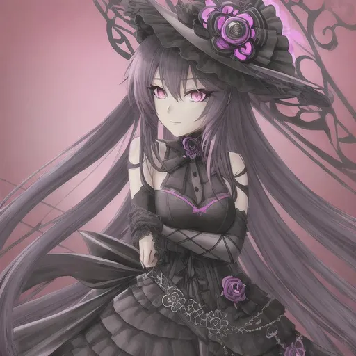 Prompt: highly detailed anime goddess nyx with black and pink victorian goth 