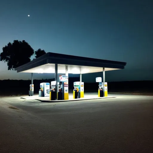 Prompt: Empty gas station in the middle of nowhere at night 